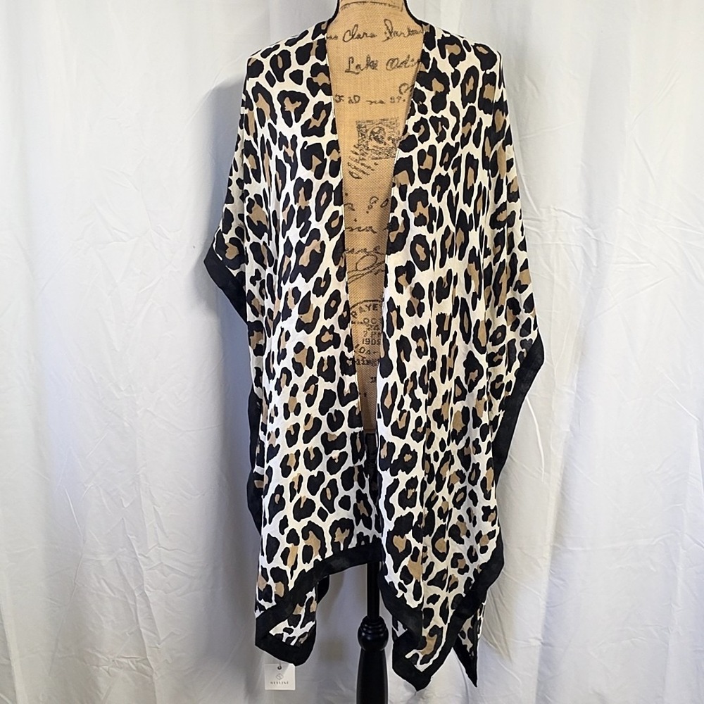 NWT Styline Shaw Kimono One Size Leopard Print Open Front Coverup Boho Festival